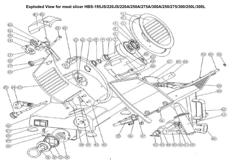 картинка Деталировка для HBS-195JS 220JS 220A 250A 275A 300A 250 300 250L 300L meat slicer exploded drawing_19.03.18 от магазина Одежда+