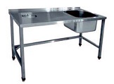 картинка Стол предмоечный и сбора отходов СПСО-7-5 (1500х704х860 мм), мойка (500х500х300), разборный, вся нерж. от магазина Одежда+