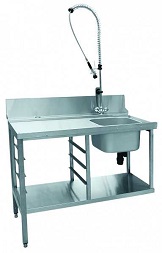 картинка Стол предмоечный СПМП-6-3 (1200x671 мм) душ-стойка, направляющие на 4 кассеты, мойка цельнотянутая 400х400х250 от магазина Одежда+