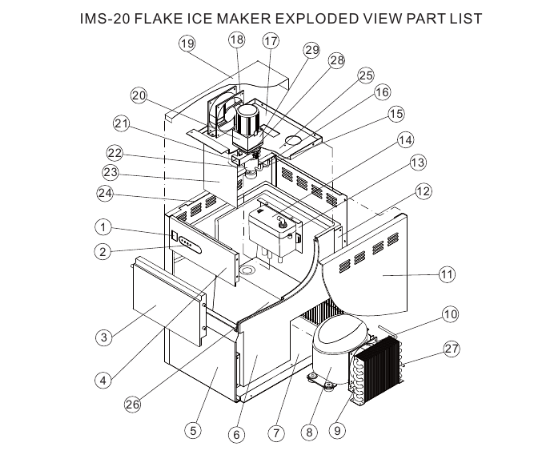 картинка Деталировка для ЛЬДОГЕНЕРАТОР COOLEQ IMS ГРАНУЛЫ snowflake ice machine exploded view drawing 1 от магазина Одежда+